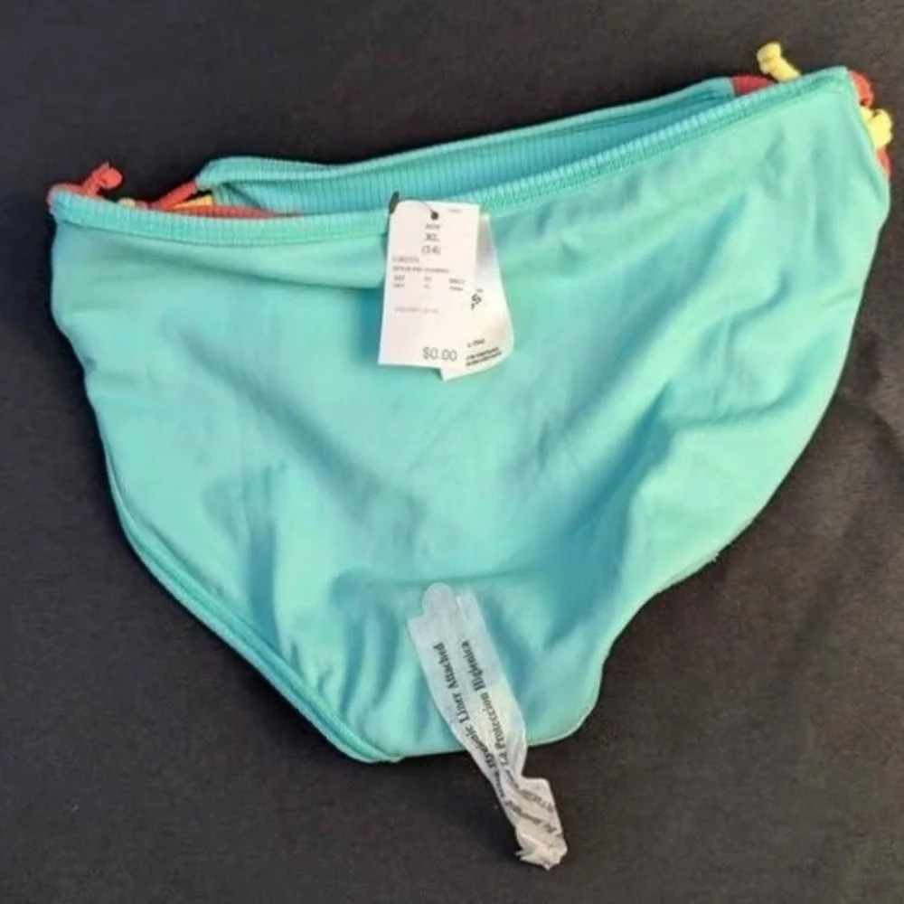 Art Class~Girls Bikini Bottom ~ Size XL 14 ~ Aqua Green/Ribbed/Multi Strappy Tie